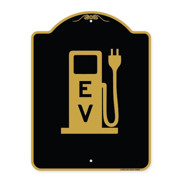 Signmission Ev Electric Vehicle Charging Station, Black & Gold Aluminum Sign, 18" x 24", BG-1824-24090 A-DES-BG-1824-24090 - main